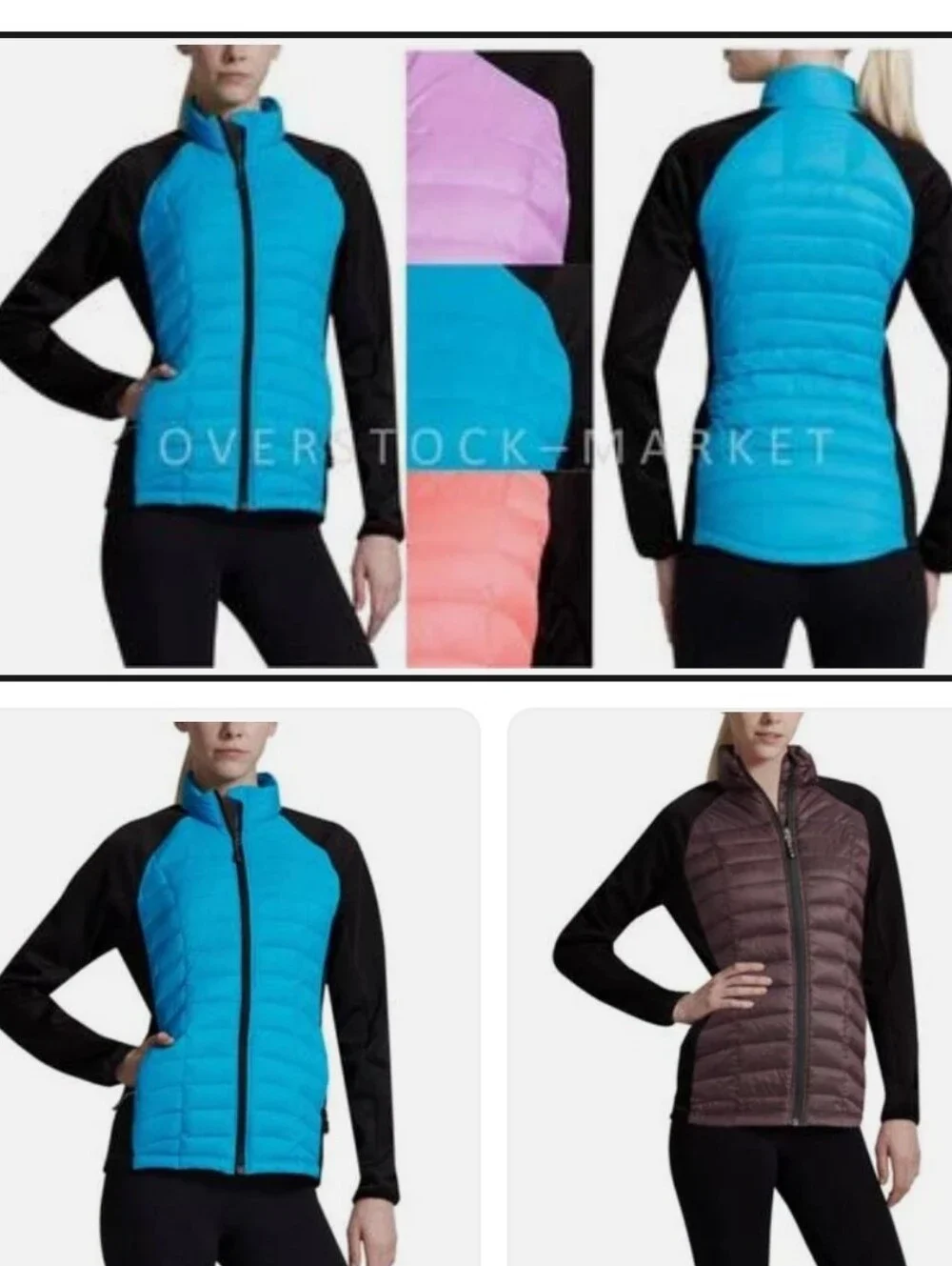 Women's Blue and Black Quilted Puffer Jacket - Picture 2 of 6